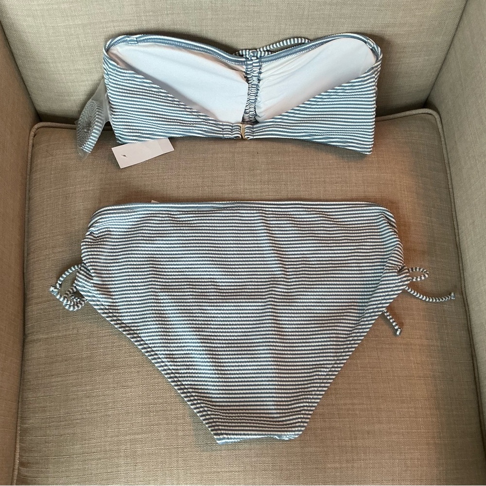 NWT LOFT Bikini Top and Bottom. Blue Striped Seersucker Two Piece. Large - Picture 2 of 6